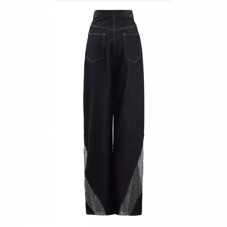 Autumn New Diamond-Studded Hollow Stitching Wide-Leg Trousers for Women