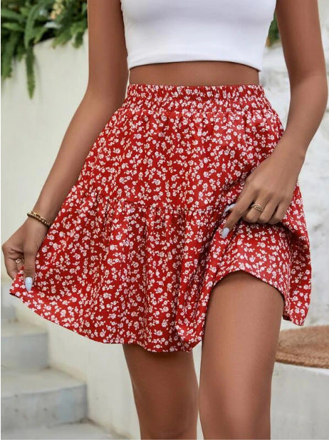 High Waist Floral Frill Hem A-Line Short Skirt