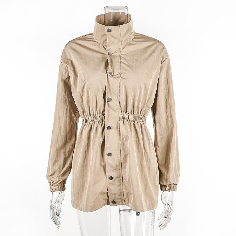 Women's Casual Mid-Length Zippered Windproof Jacket