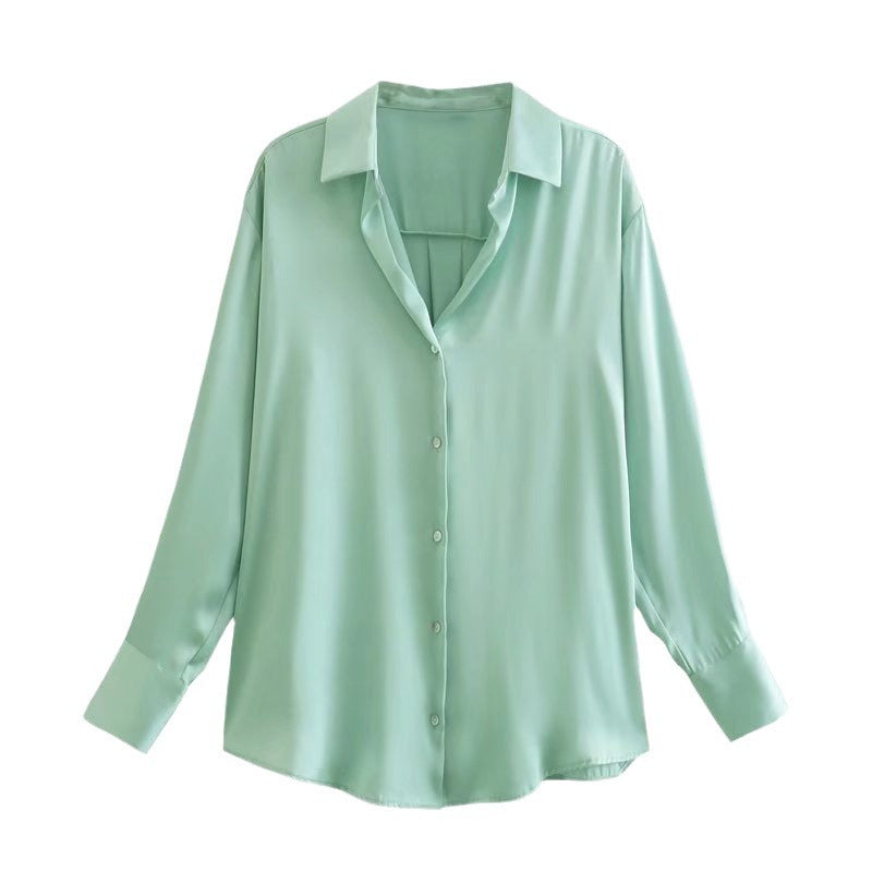 Seven-Color Silk Satin Blouse Top