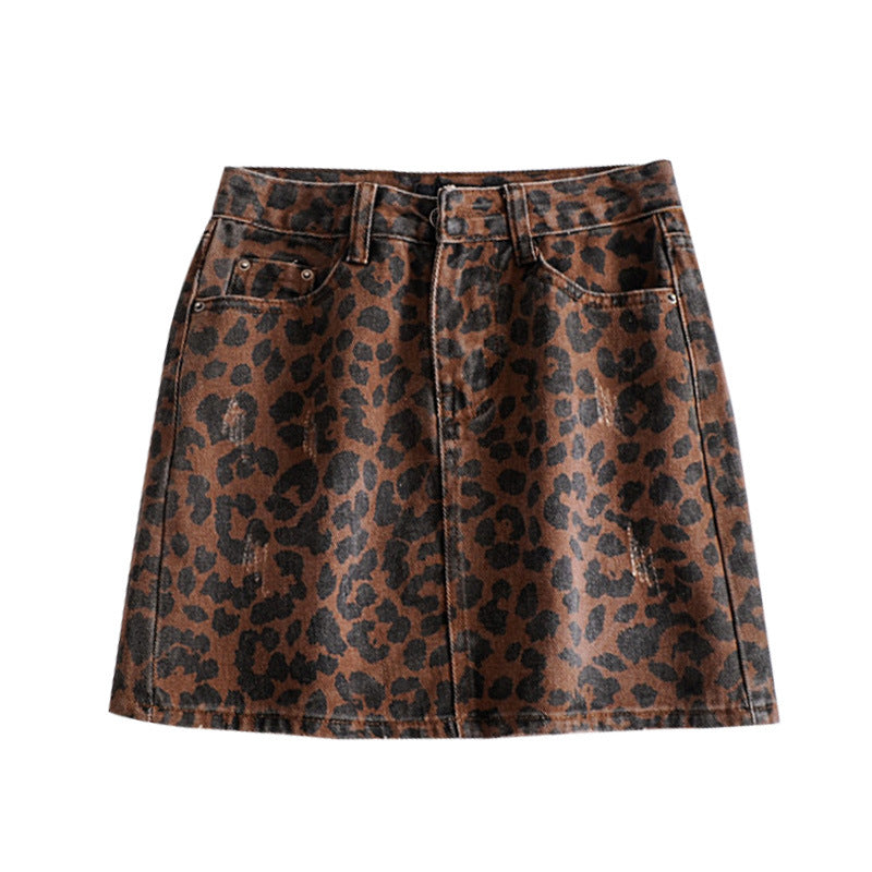 Leopard Print Retro A-Line Skirt, Slimming Sheath Design