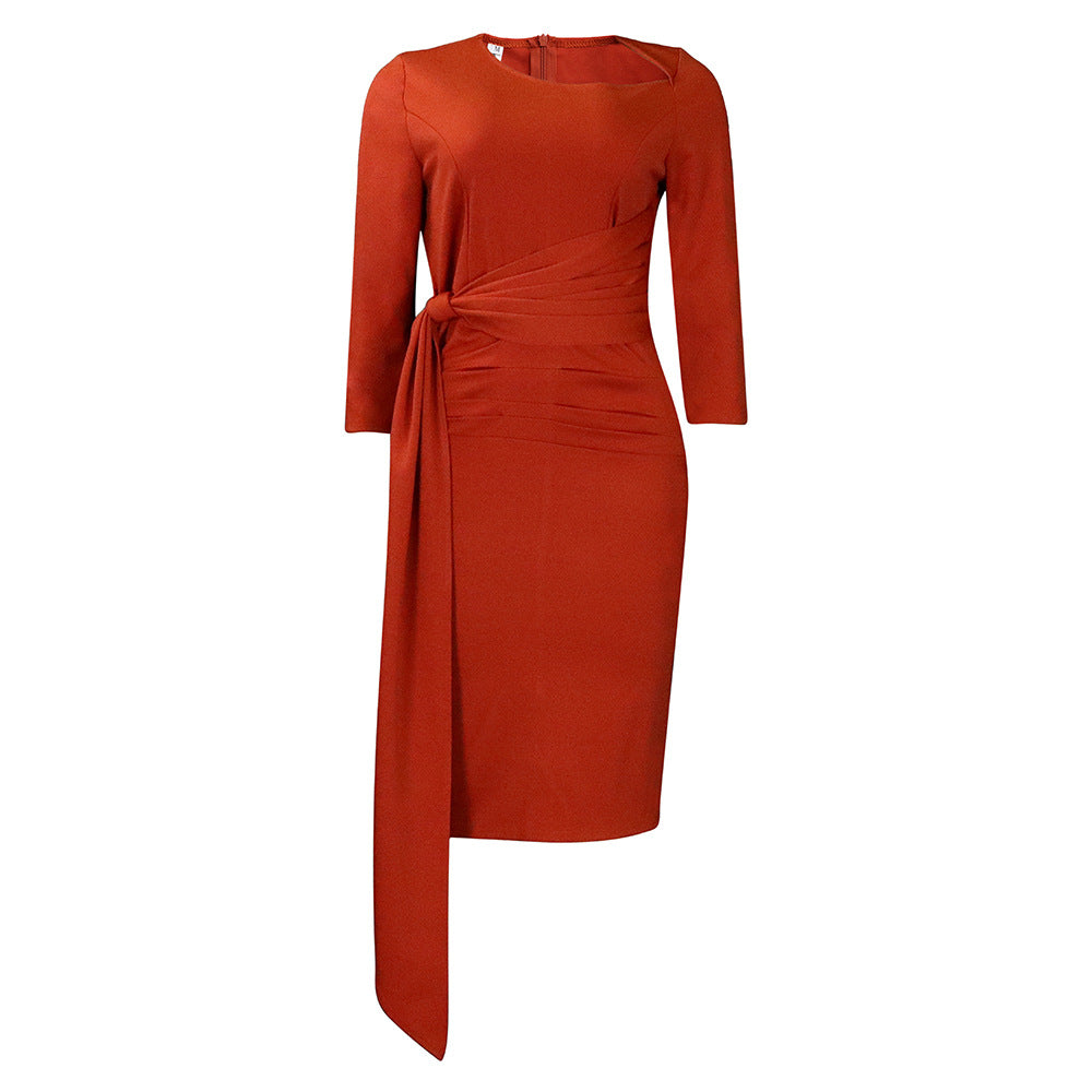 Women's Fashion Solid Color Pleated Tied Dress
