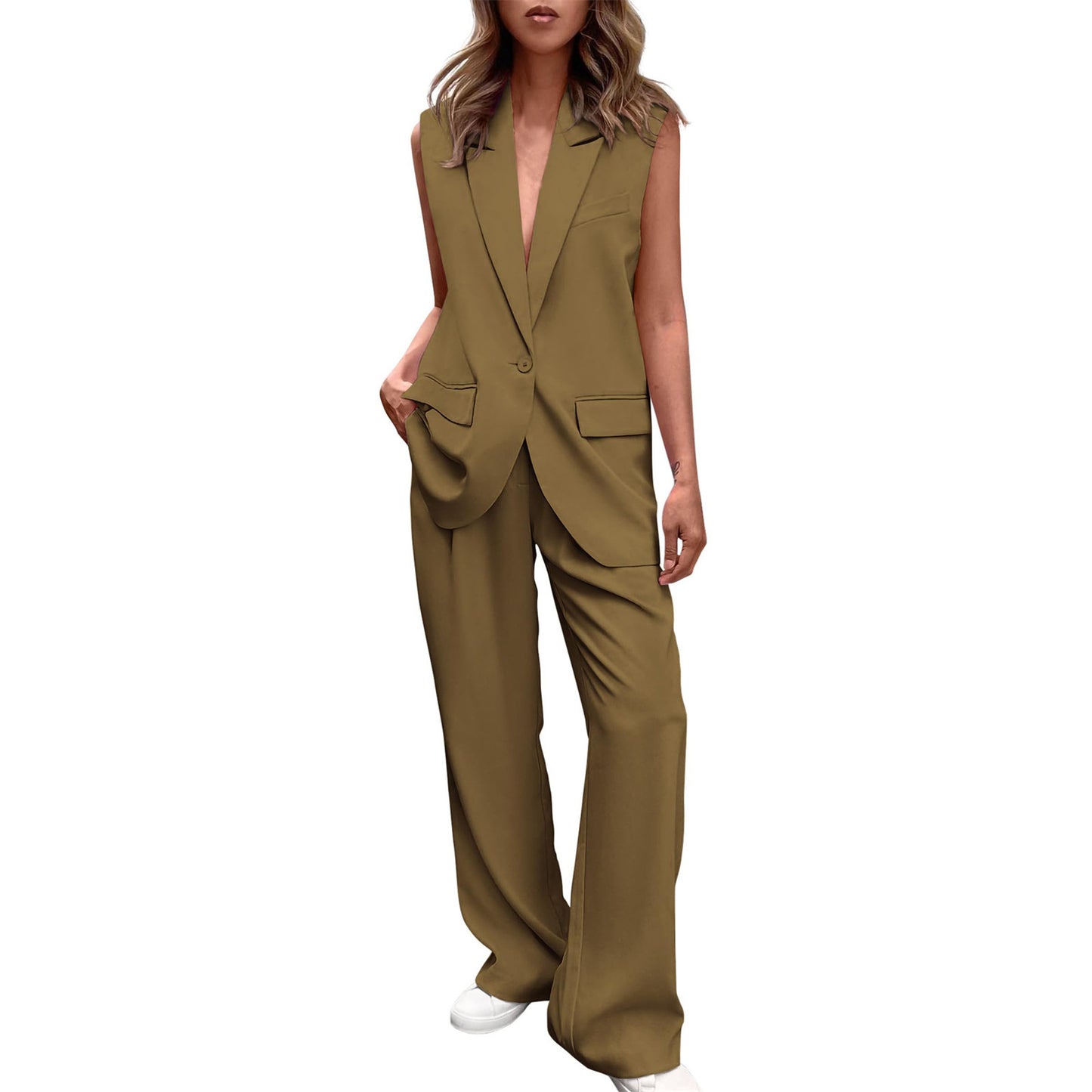 Sleeveless Small Suit and Straight-leg Trousers Suit for Women's Fashion