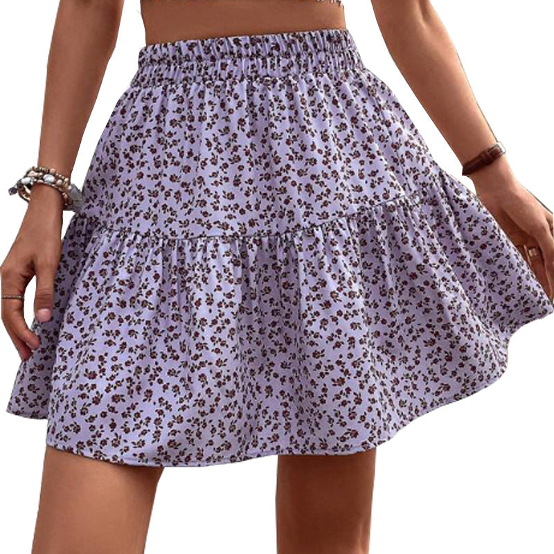 High Waist Floral Frill Hem A-Line Short Skirt