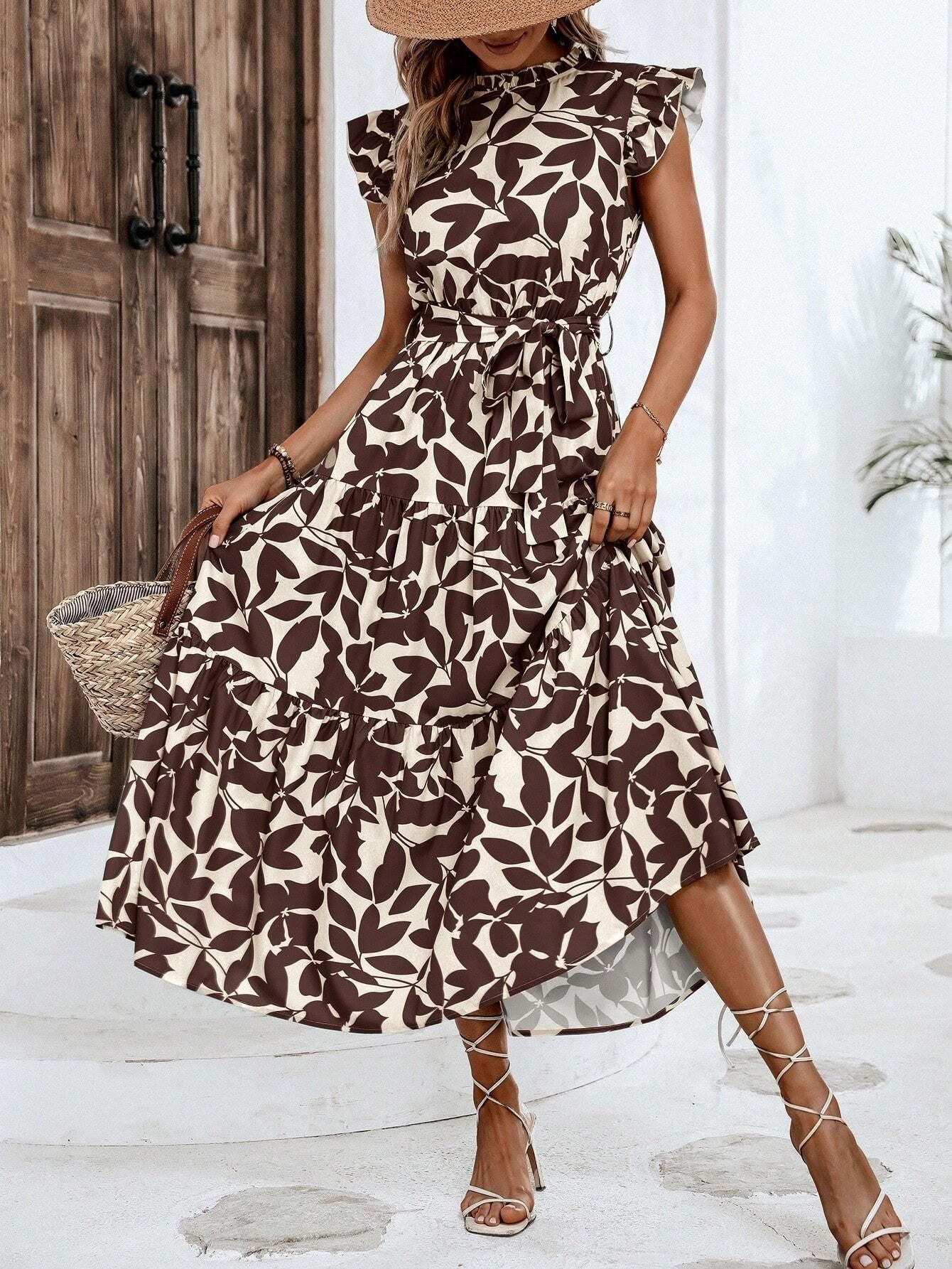 Fashionable Lace Printing Dress with Stringy Selvedge Detail for Women