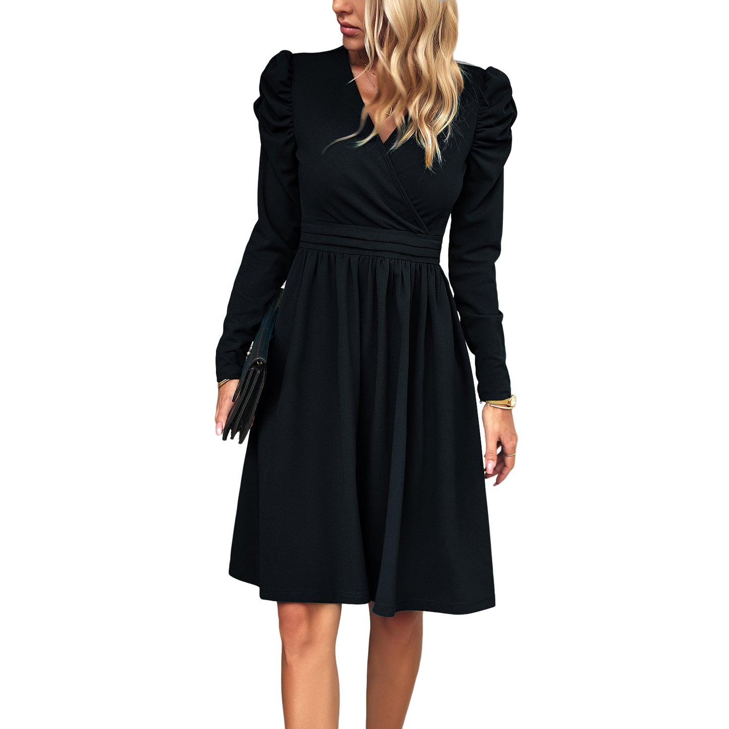 Elegant V-neck Long-sleeve Dress for Women's Fashion