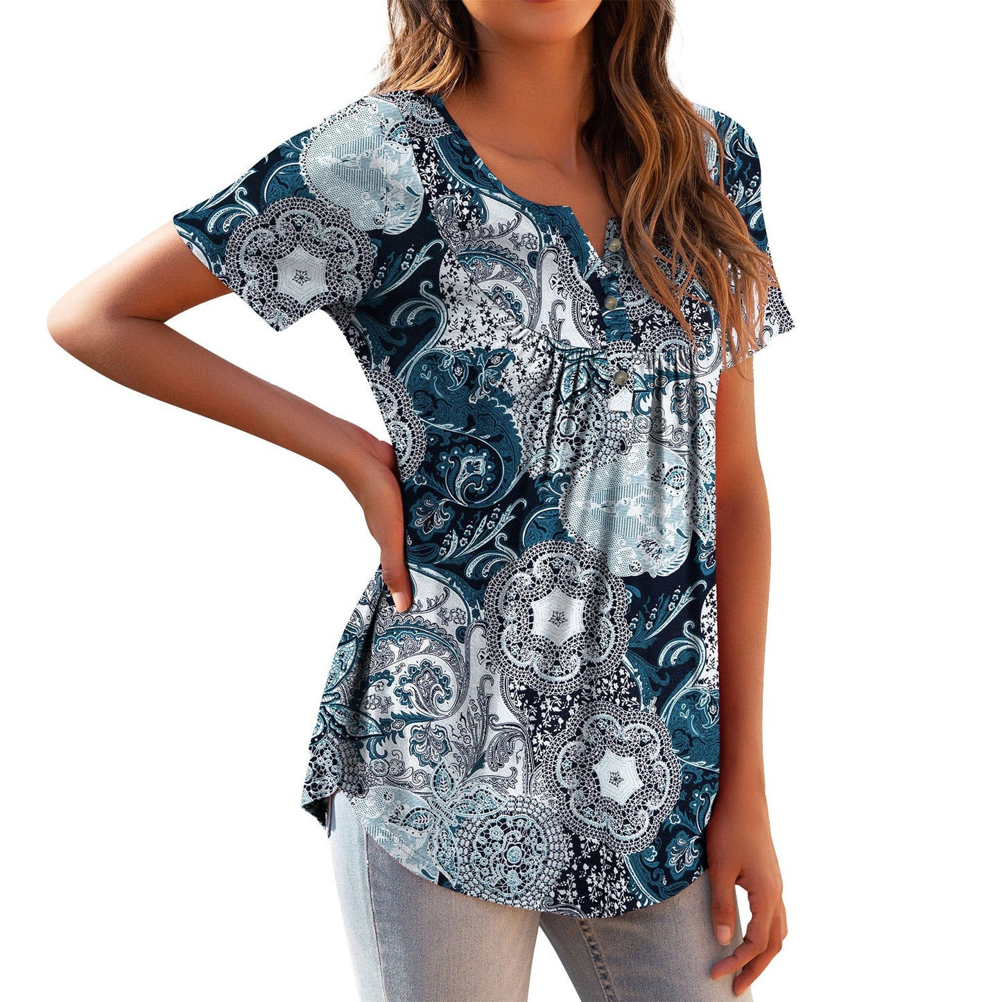 Button-Up Loose T-Shirt Top for Versatile Outfits