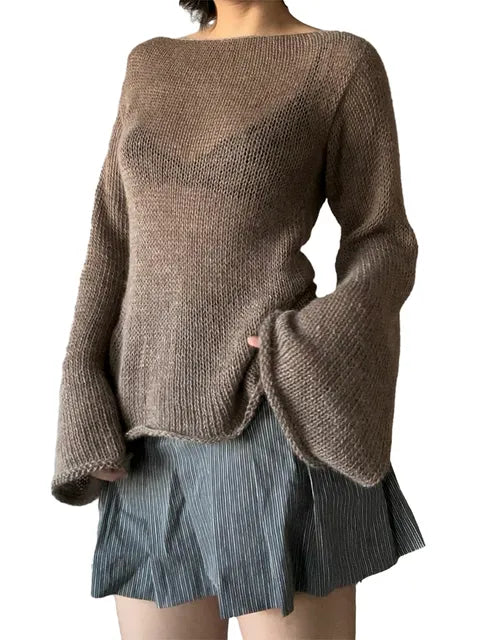 Cozy Tie-Back Sweater for Women: Stylish Knit Pullover in Solid Colors