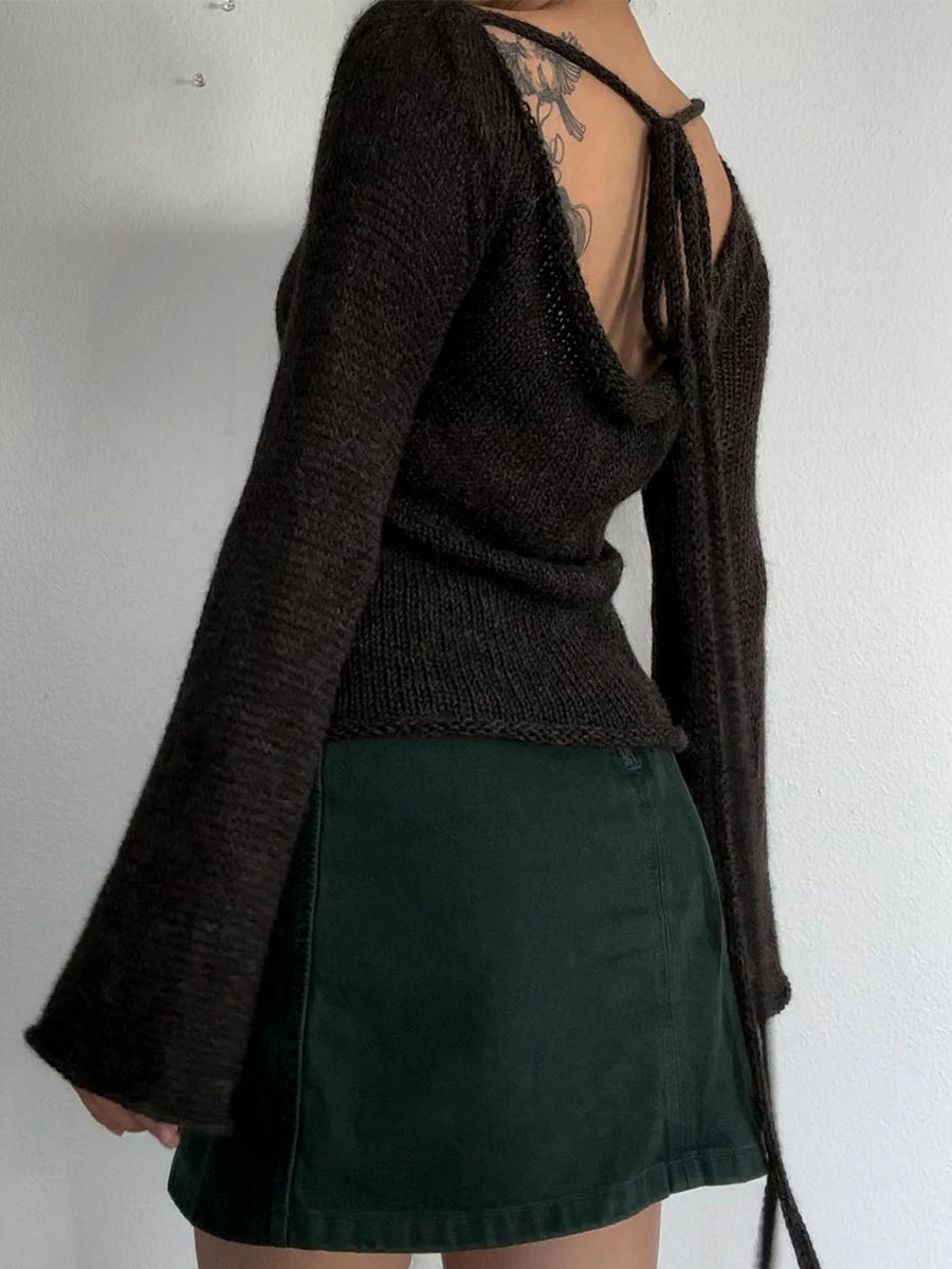 Cozy Tie-Back Sweater for Women: Stylish Knit Pullover in Solid Colors