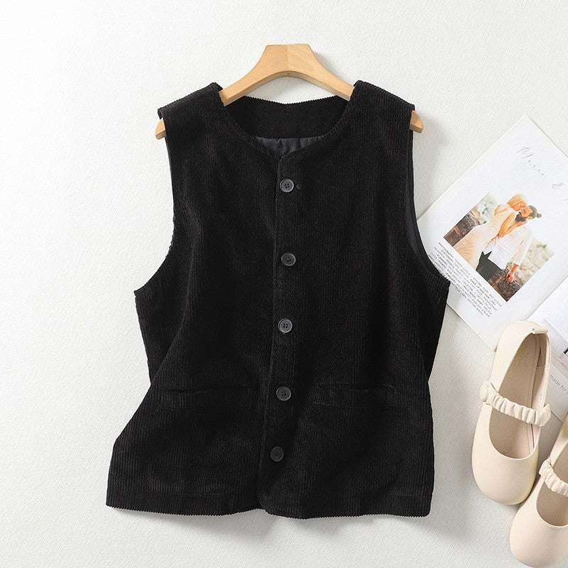 Solid Color Women's Button-Up Waistcoat Top