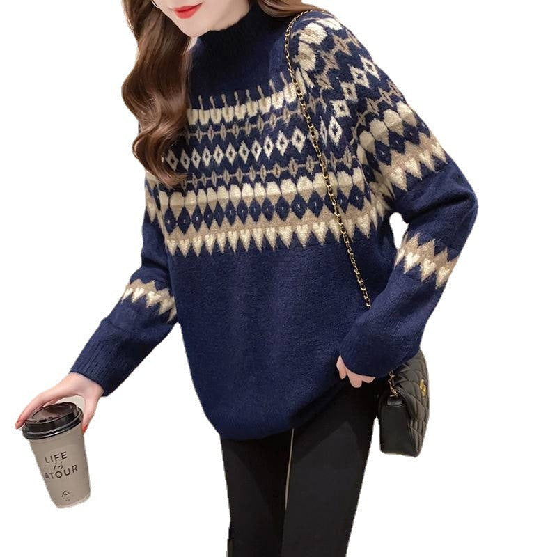 Women's Korean Style Half Turtleneck Loose Fit Sweater