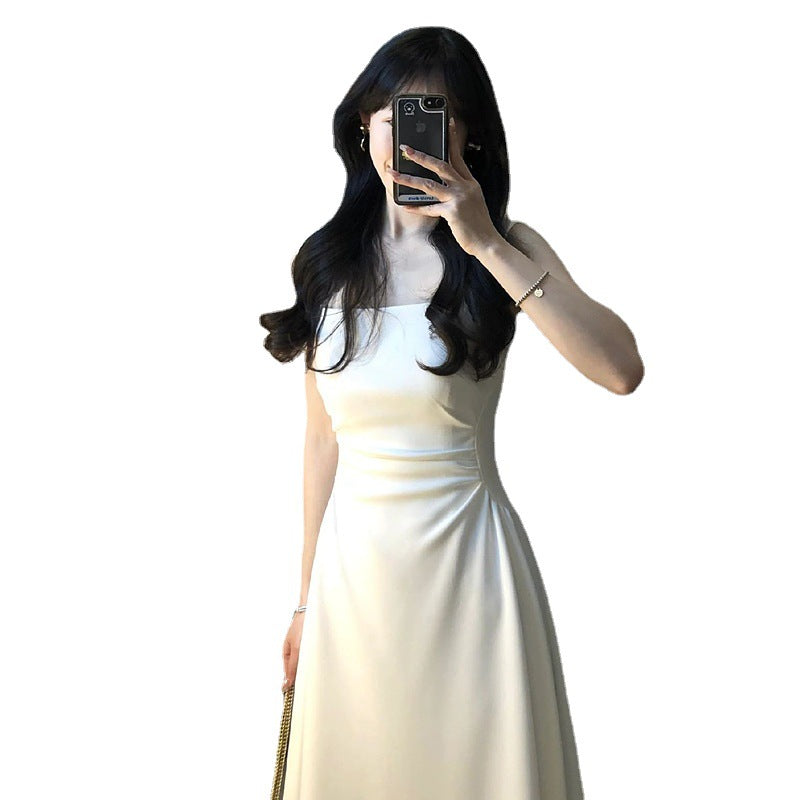 French Style Waist-controlled White Strap Dress Sense High Sense Female