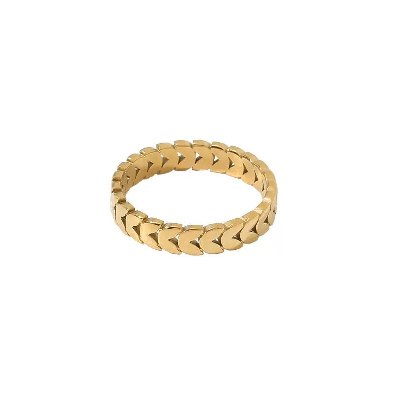 18K Gold Ring Women's Non-fading High-grade Cold Wind Wheat