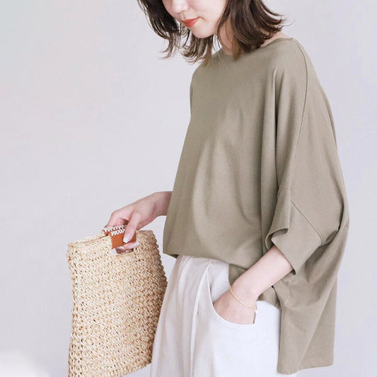 Japanese 6-Color Cotton Batwing Sleeve Oversized T-Shirt for Women