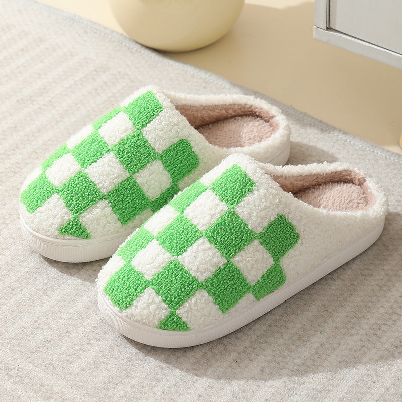 Couple's Winter Checkerboard Print House Slippers