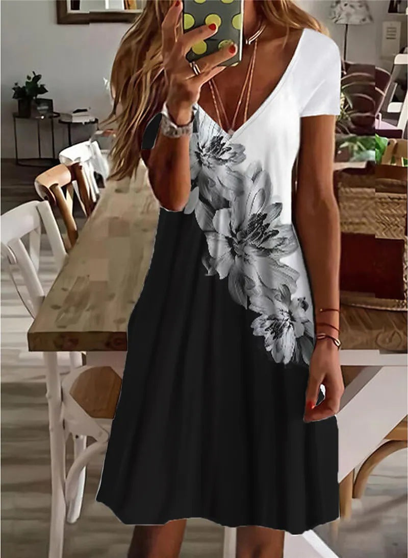 Plus Size Women's V-neck Vacation Style Printed Dress