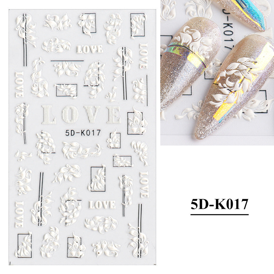 Three-dimensional Hollow White Bridal Lace Butterfly Nail Stickers