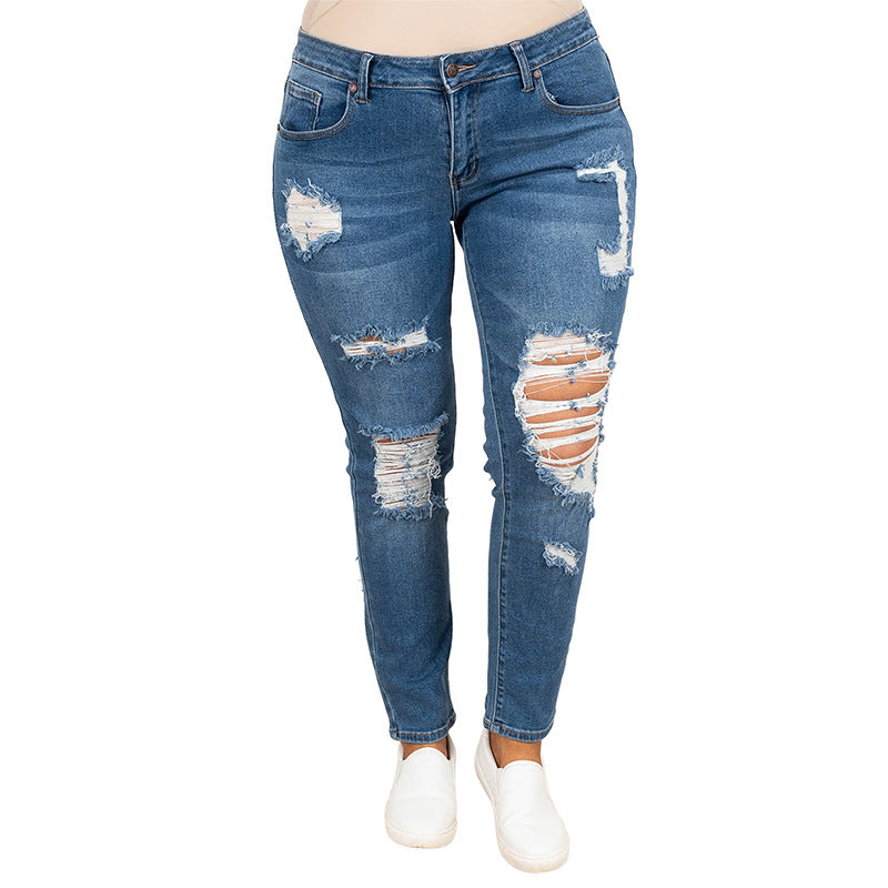 Women's Summer Plus Size Worn Fashion Jeans Women