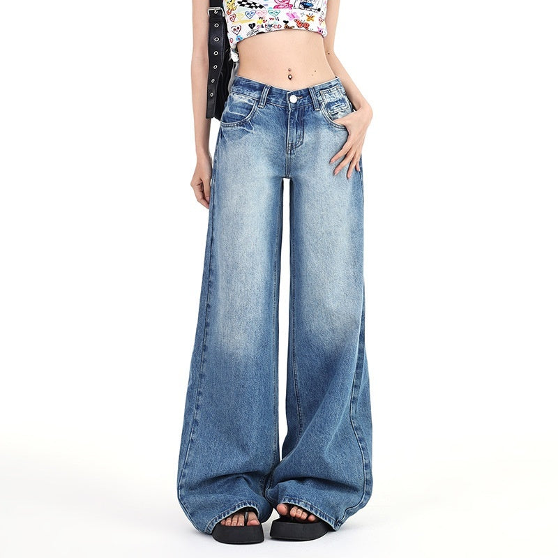 Women's American-style Retro Low-waist Wide-leg Jeans Summer