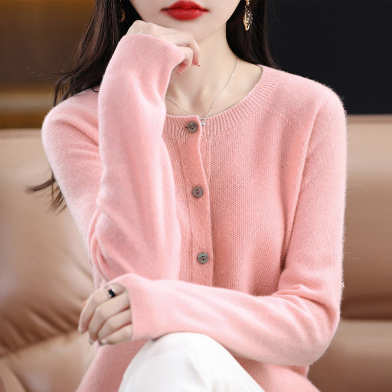 Women's Loose-Fit O-Neck Cashmere Cardigan Sweater