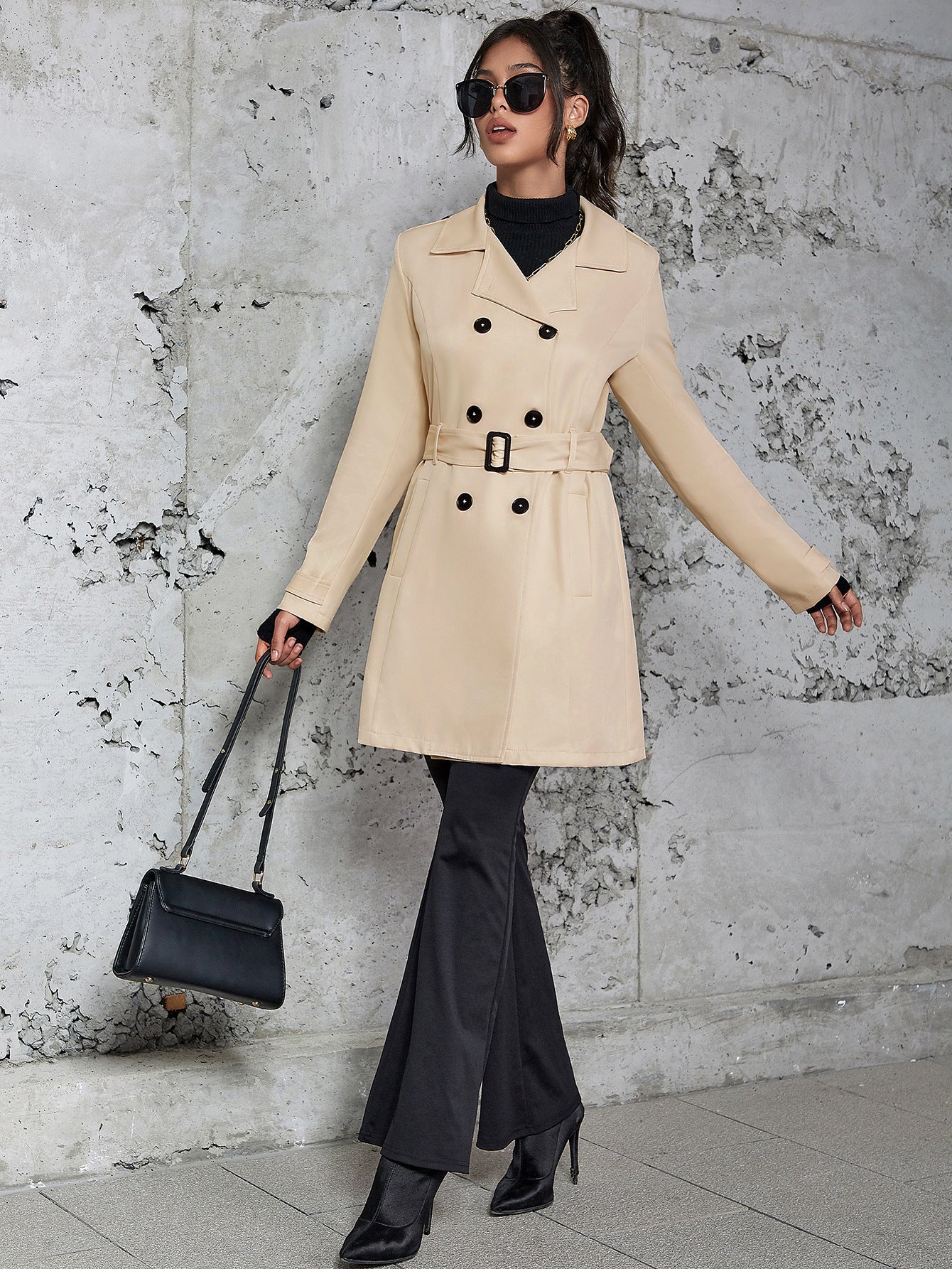 Women's Mid-Length British Style Trench Coat – Classic and Elegant Design