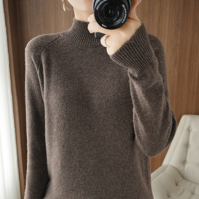 Women's Beige Half Turtleneck Sweater