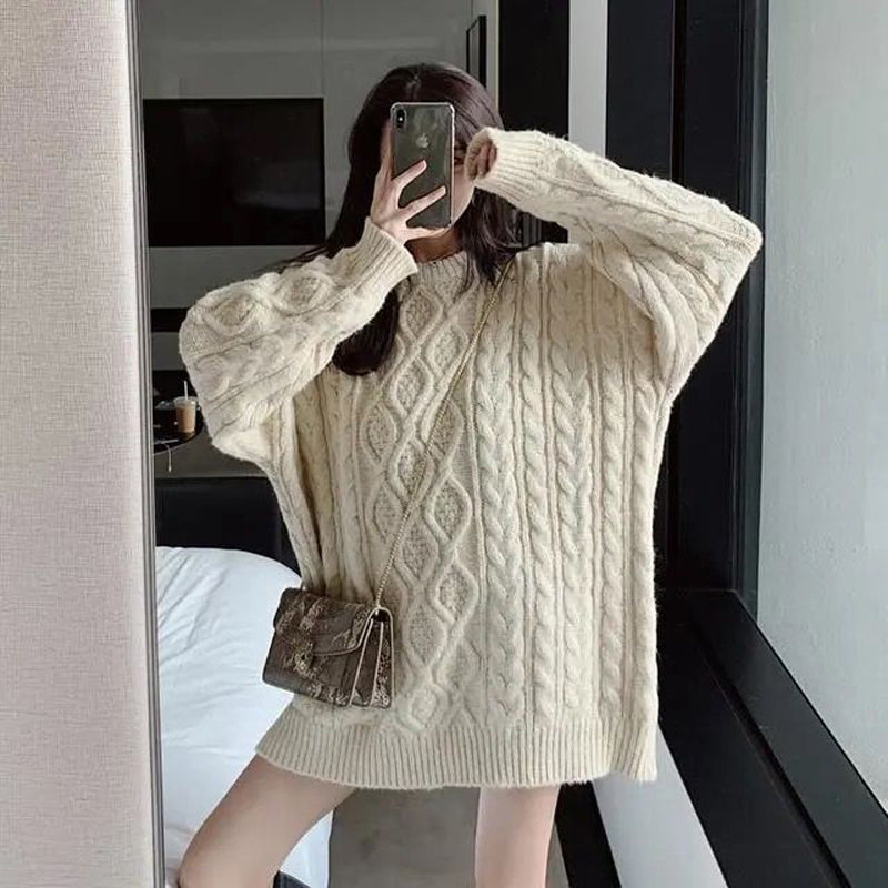 Cozy Comfort with a Lazy Style Loose Twist Mid-length Sweater for Women