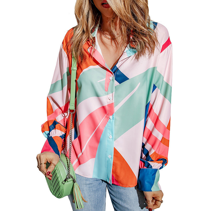 Lapel Contrast Color Shirt European And American Leisure Thin Loose Sun Protection All-matching