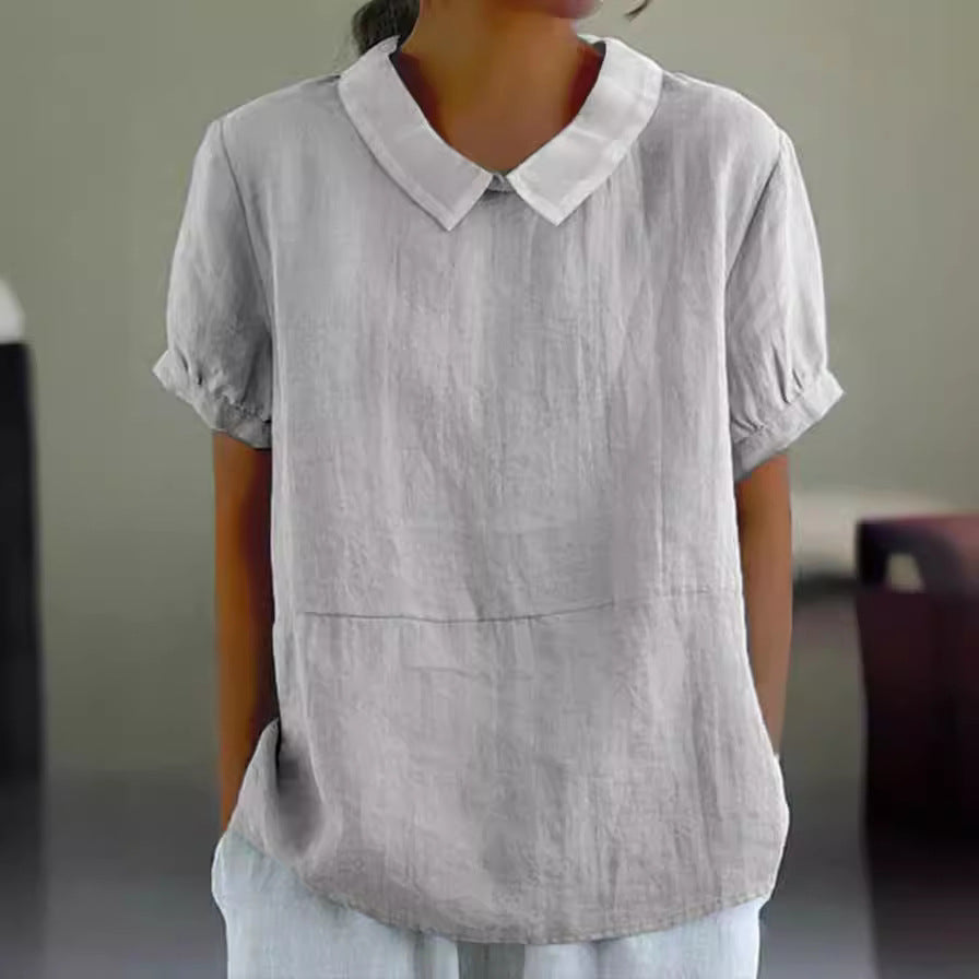 Short-Sleeved Lapel Shirt for Women, Loose Fit