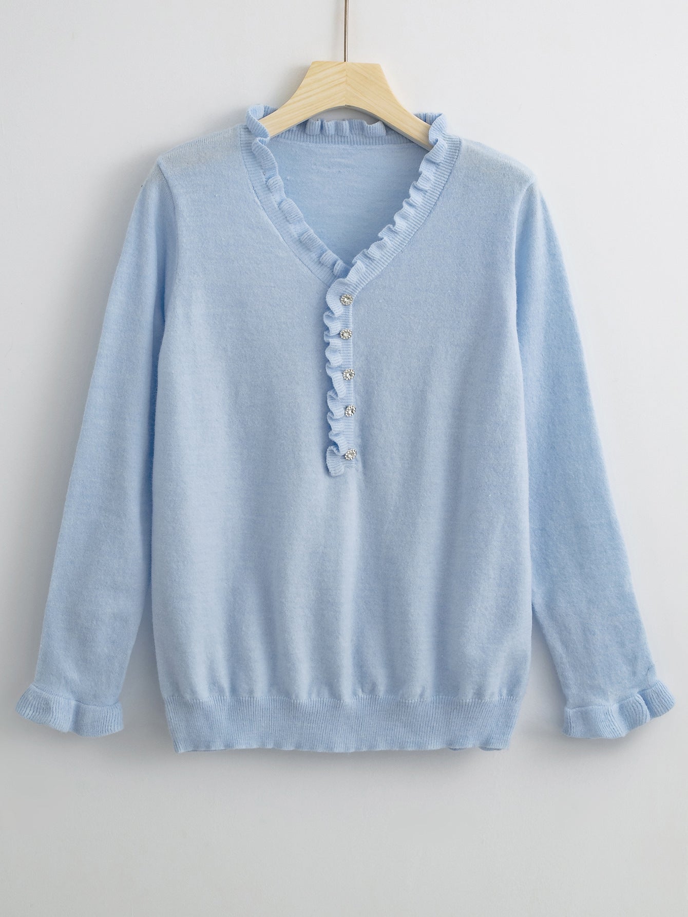 European and American Long Sleeve Ruffled Knitwear for Women