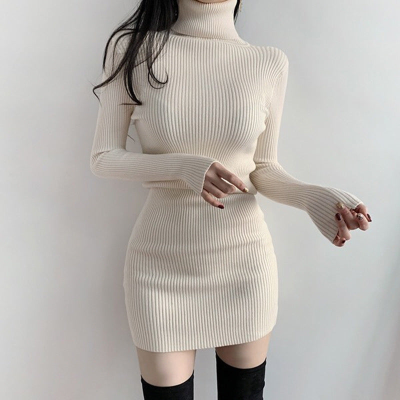 Women's High Neck Long Sleeve Hip Dress