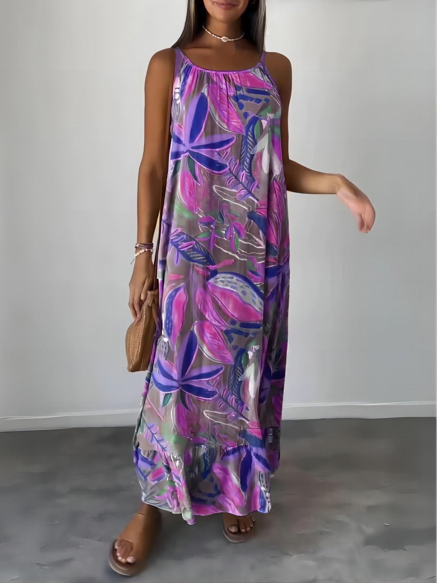 Loose Strap Printed Long Dress for Women