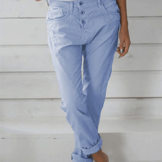 Solid Color Cotton And Linen Fashion Loose High Waist Casual Trousers