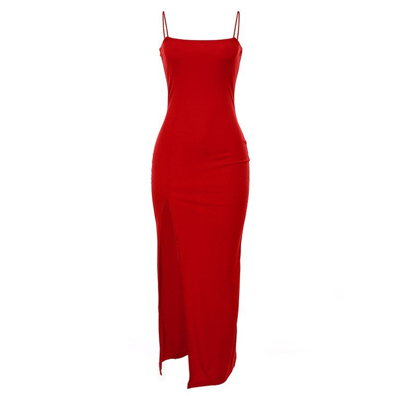 Women's Solid Color Split Suspender Dress