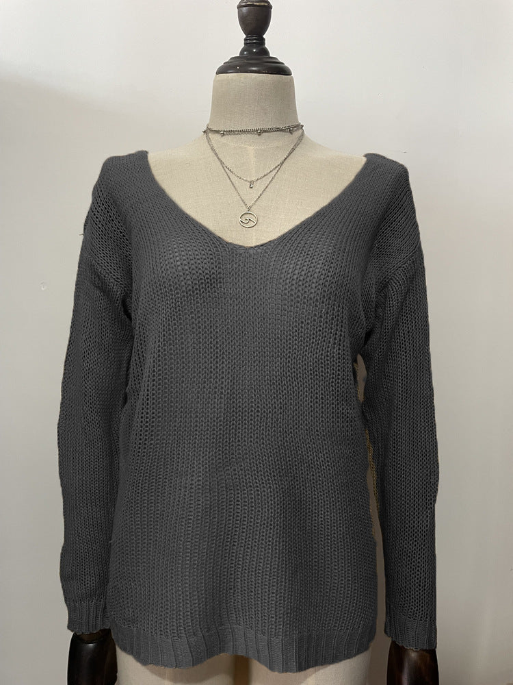 Women's Casual V-neck Slim Knit Sweater