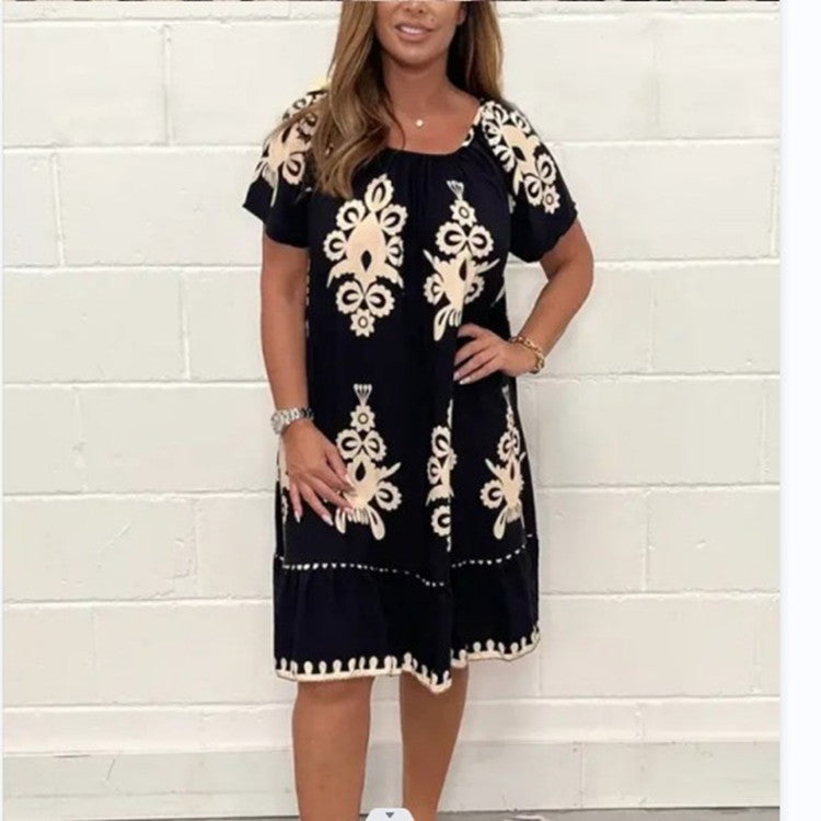 Plus Size Summer Printed Short Sleeve Dress