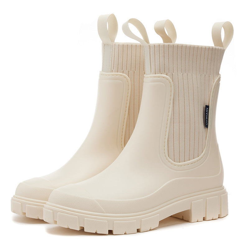 Wear-Resistant Height-Increasing Waterproof Non-Slip Outdoor Elastic Band Rain Boots for Women