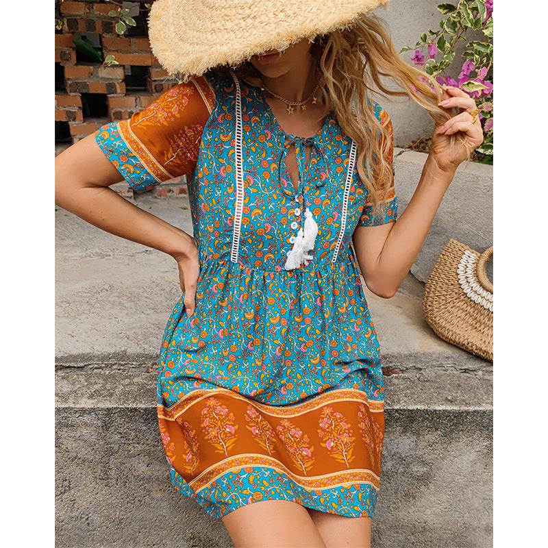 European and American Fashion: Bohemian-Style Print Dress for Women