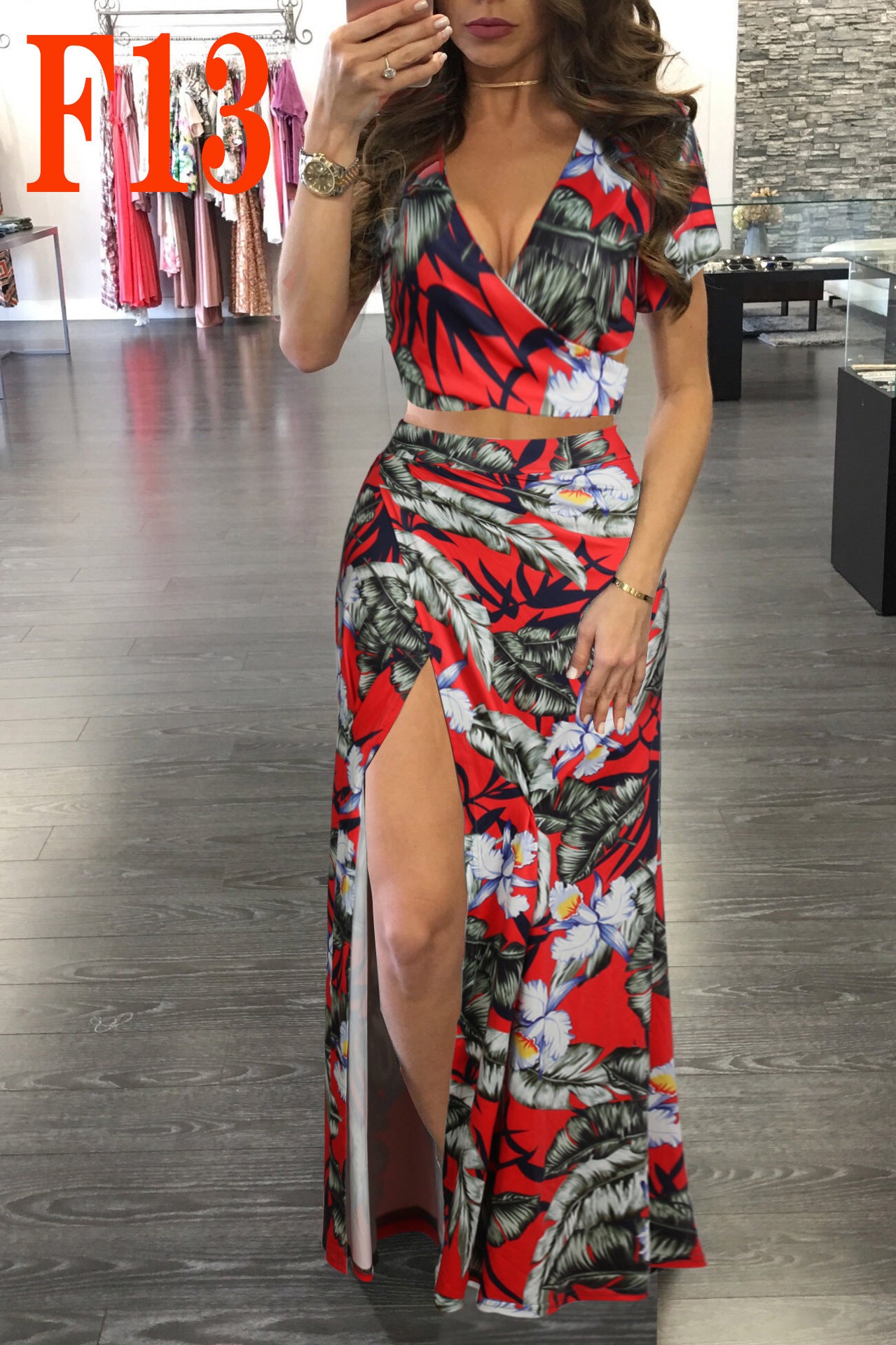 Printed Floral Dress Two-piece Suit For Women