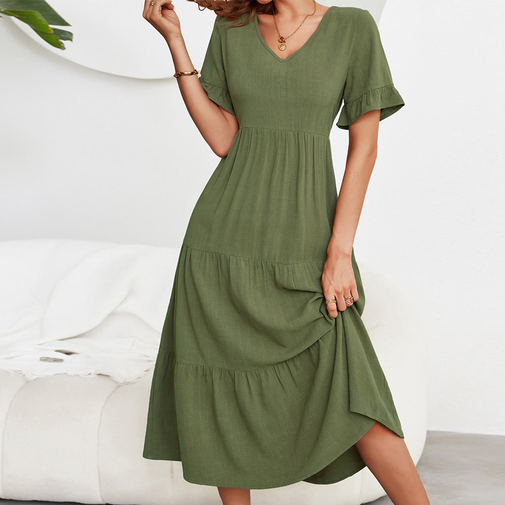 Solid Color Wide Hem Casual Dress