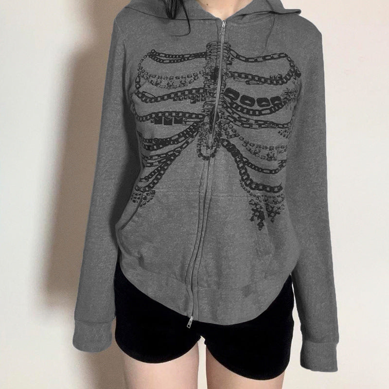 European and American Niche Dark Style Chain Bone Hooded Sweatshirt