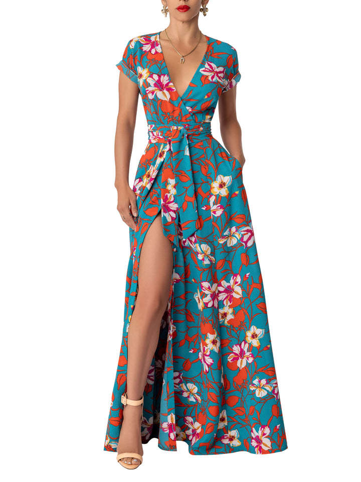 Printed Split Dress Waist Control Dress