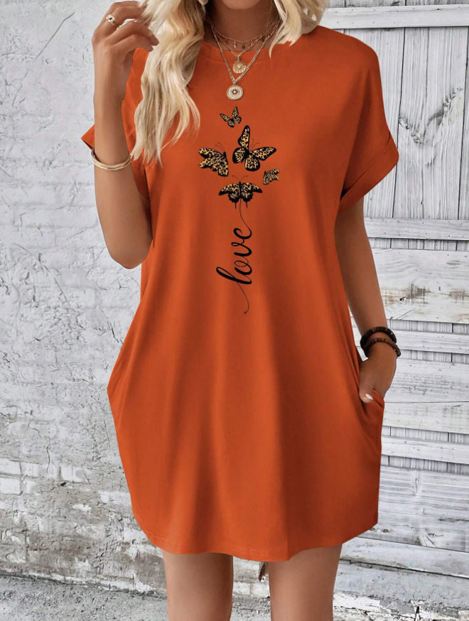 Butterfly and Letter Pattern Batwing Sleeve T-Shirt Dress