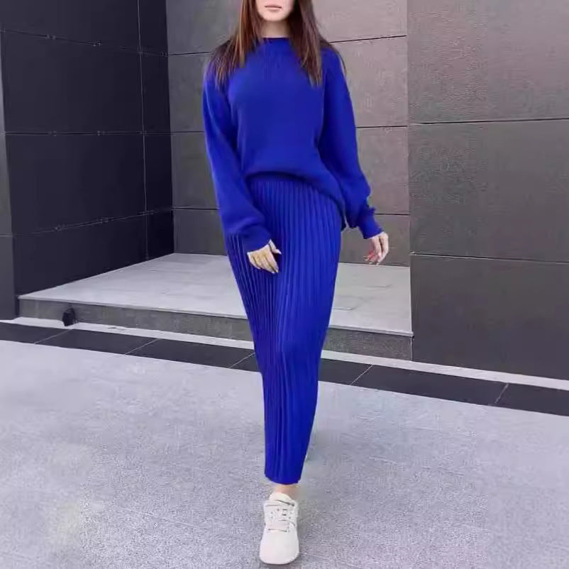 Women's Loose-Fit Knitted Sweater with Two-Piece Overskirt Suit