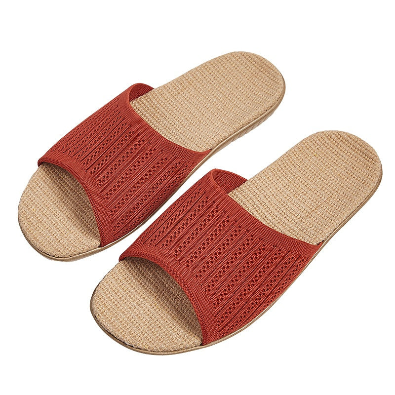 Women's Linen Slippers with Breathable Flying Weaving