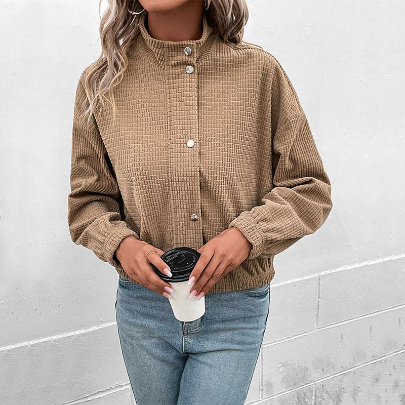 Women Stand-up Collar Jacket Corduroy Short Coat