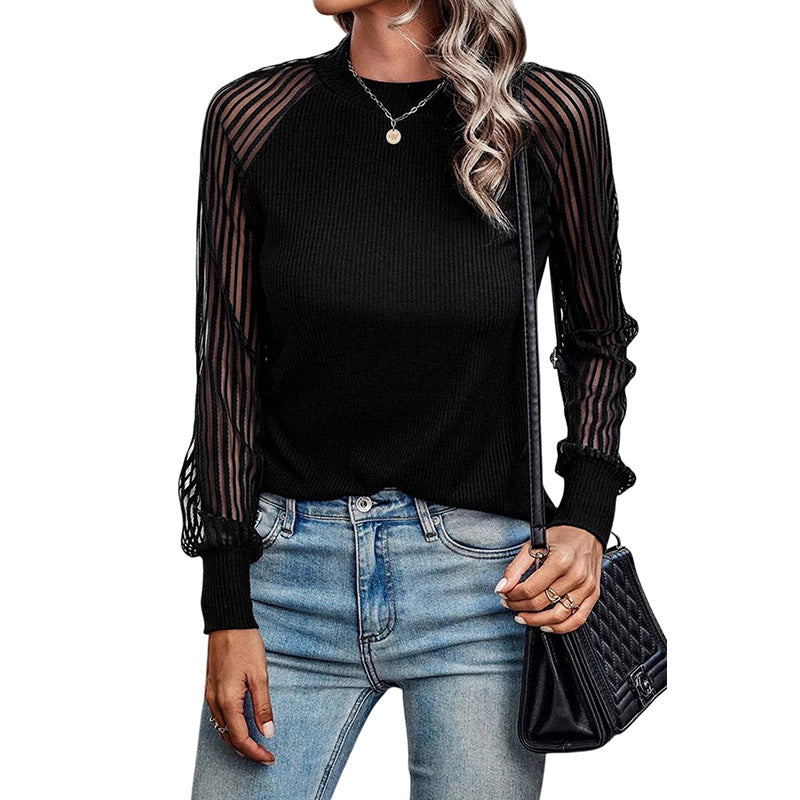 Autumn And Winter New Women's Thread Sweater T-shirt Gauzy Stitching Tops