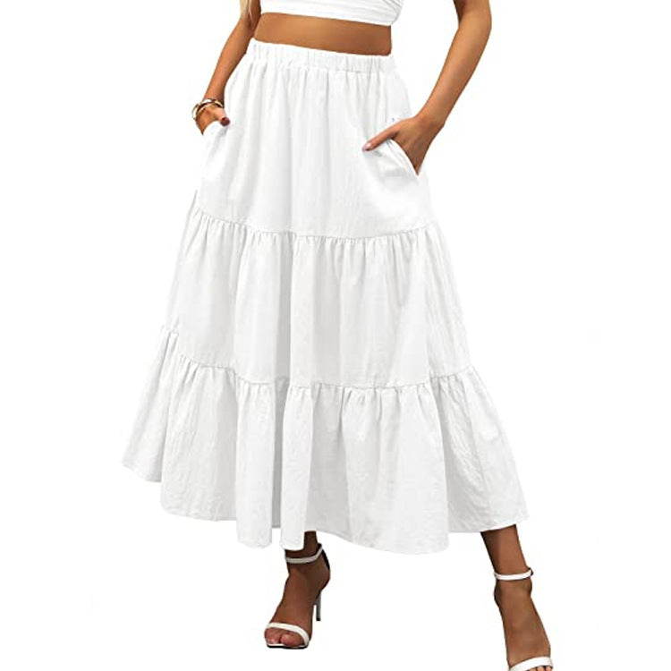 Women's Summer Bohemian Long Skirt Featuring Pockets