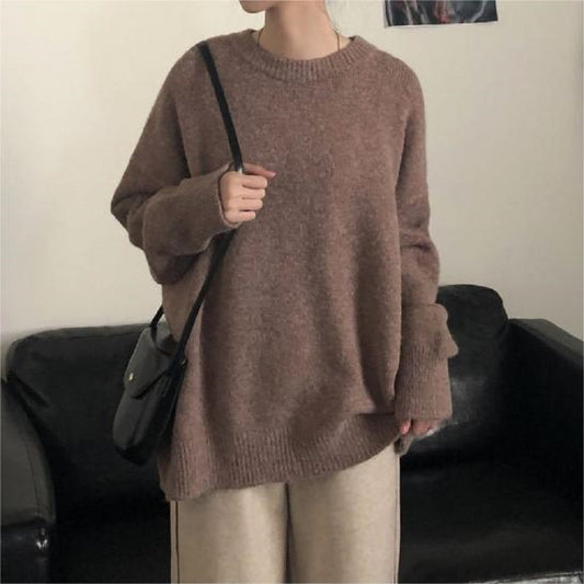 Women's Korean-Style Solid Color Round Neck Sweater