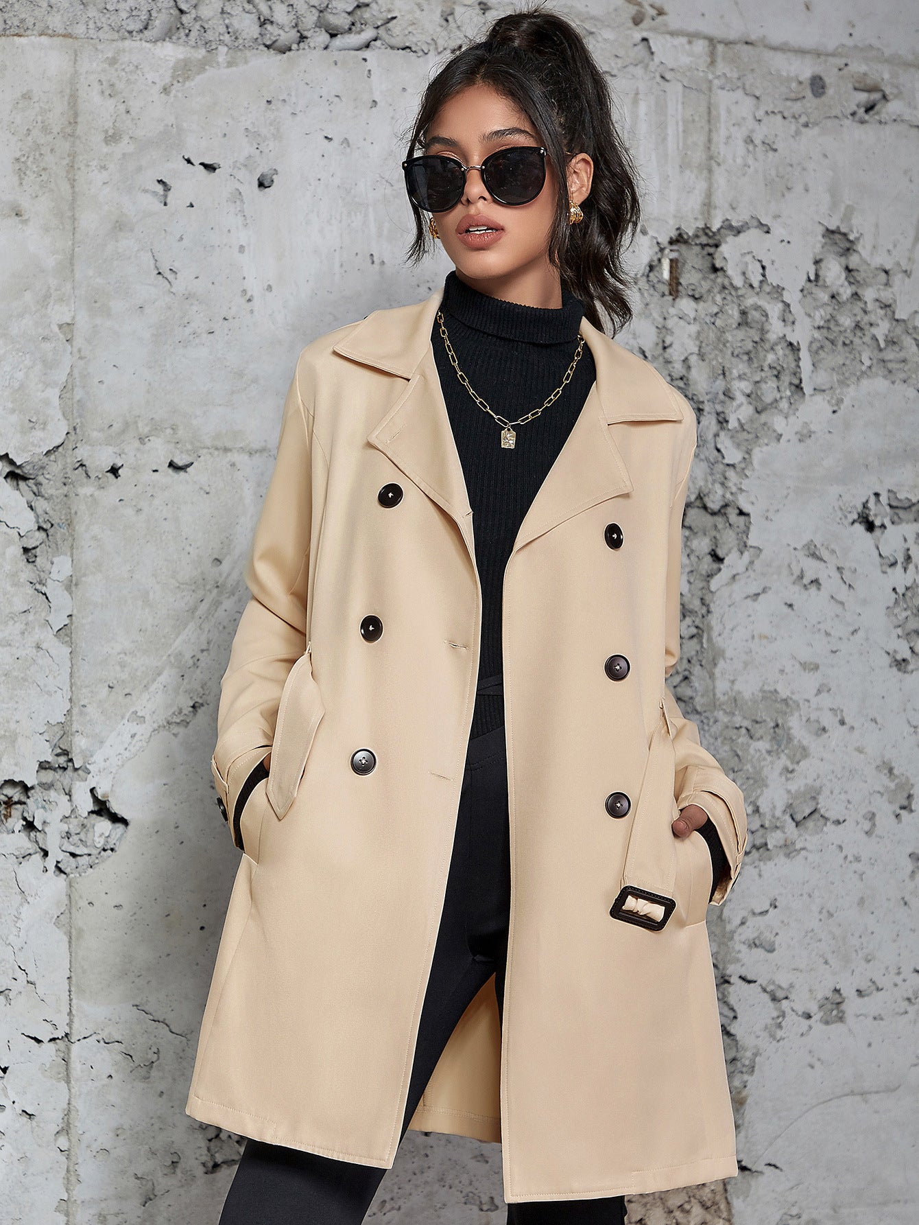 Women's Mid-Length British Style Trench Coat – Classic and Elegant Design